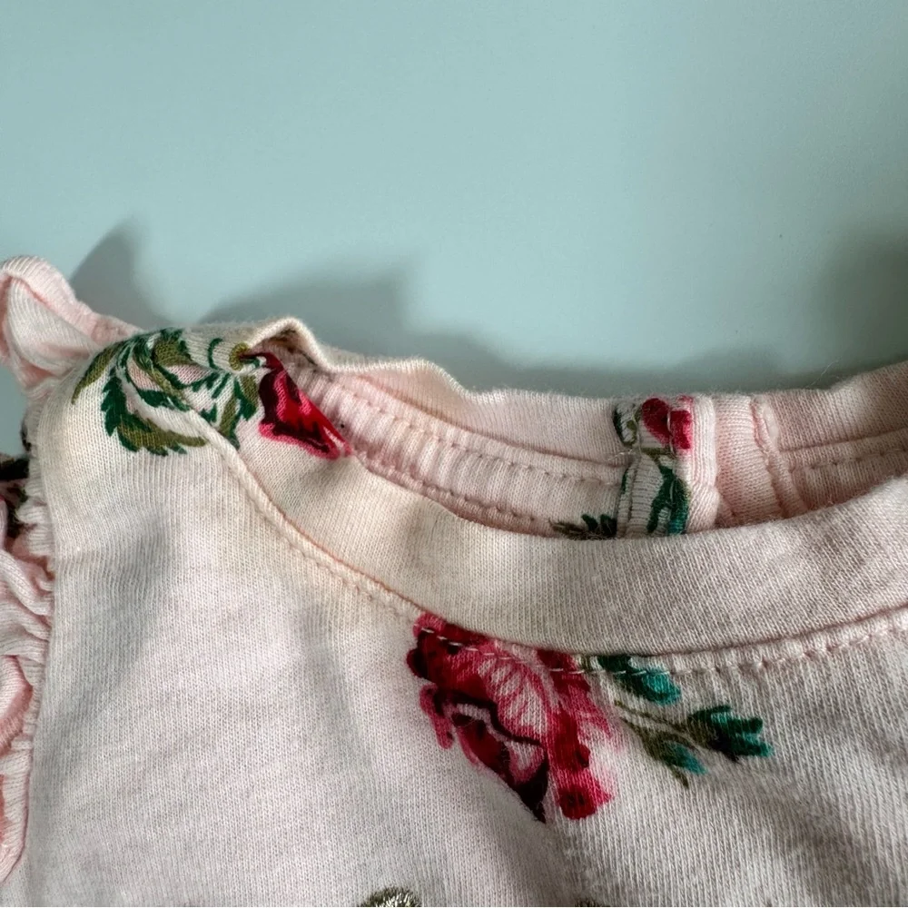 BabyGap Newborn Baby Girl Outfit Pink Floral One Piece Gold Cardigan Sweater